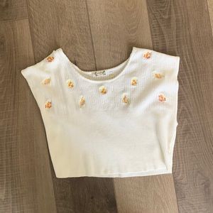 Free People Cotton Crop Top with Flower Embroidery